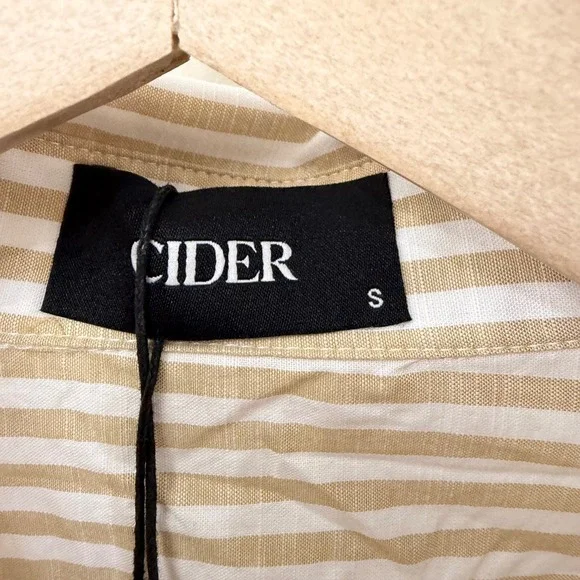 Cider Button Down Shirt Size S Tan White Striped Twist Front Roll Tab Sleeve - Picture 3 of 5
